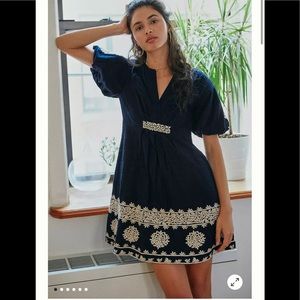 NWT- Anthropologie Orla Embroidered Swing Mini Dress, Black, Size 0